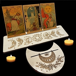 Lune Présentoirs de cartes de tarot en bois, support de tarot de phase de lune pour la divination, outils de décoration de tarot, lune avec rectangle, modèle de phase de lune, 12.5~25x7.5~10.5x0.5 cm, 2 pièces / kit