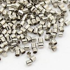 Platinum Brass Crimp Beads, Cadmium Free & Lead Free, Tube, Platinum Color, about 2mm wide, 2mm long, hole: 1.5mm