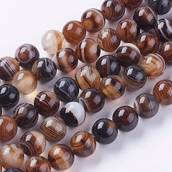 Chameau Perles en agate à rayures naturelles teintées / perles en agate à bandes, chameau, 8mm, Trou: 1mm, Environ 48 pcs/chapelet, 15.2 pouce