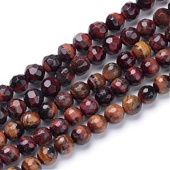 Tiger Eye Natural Red Tiger Eye Bead Strands, Faceted Round, 8mm, Hole: 1mm, about 50pcs/strand, 15.7 inch