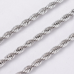 Stainless Steel Color 304 Stainless Steel Rope Chains, with Spool, Unwelded, Stainless Steel Color, 3mm, about 32.8 Feet(10m)/roll