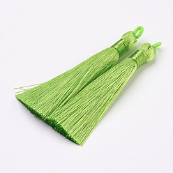 Spring Green Nylon Tassels Big Pendant Decorations, Spring Green, 83~92x9~10mm, Hole: 1.5~4mm