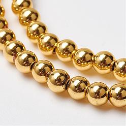 Golden Plated Non-magnetic Synthetic Hematite Bead Strands, Round, Golden Plated, 4mm, Hole: 1mm, about 103pcs/strand, 15.7 inch