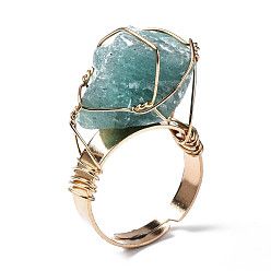 Amazonite Adjustable Natural Amazonite Finger Rings, with Light Gold Brass Findings, Nuggets, US Size 8 1/4(18.3mm)