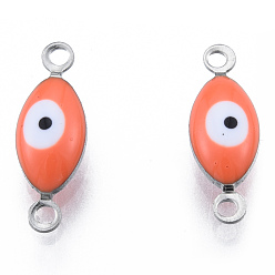 Light Salmon 304 Stainless Steel Enamel Connector Charms, Stainless Steel Color, Horse Eye, Light Salmon, 14.5x5x3mm, Hole: 1.2mm