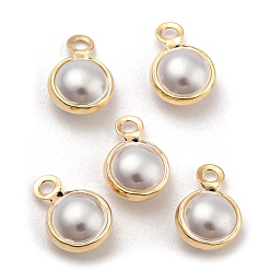 Beige Breloques en plastique imitation perle abs, avec accessoire en laiton de ton doré, charme de larme, beige, 10x7x4mm, Trou: 1.5mm