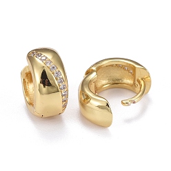 Настоящее золото 18K Серьги-кольца из латуни с микропаве из прозрачного кубического циркония, долговечный, кольцо, реальный 18 k позолоченный, 12x5.5 мм, штифты : 0.9 мм