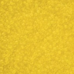 Amarillo 12/0 calificar unas cuentas redondas de semillas de vidrio, estilo esmerilado transparente, amarillo, 2x1.5 mm, agujero: 0.8 mm, 30000 unidades / bolsa