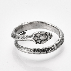 Античное Серебро Сплав манжеты кольца пальцев, змея, античное серебро, Размер 5, 16 мм