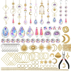 Golden DIY Moon & Sun & Star Suncatchers Making Kit, Including Brass Chains & Pendant & Connector Links, Glass Beads & Charms, Golden, 150x90x40mm
