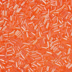 Coral Transparent Colours Luster Glass Bugle Beads, Round Hole, Coral, 3~8x2mm, Hole: 0.7mm, about 450g/pound