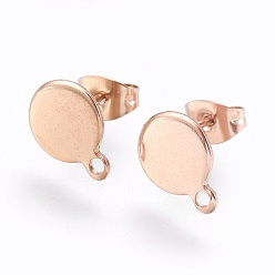 Rose Gold Ion Plating(IP) 304 Stainless Steel Stud Earring Findings, with Flat Plate, Flat Round, Rose Gold, 12mm, 10.5~11x8x0.7mm, pin: 0.8mm
