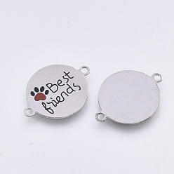 Stainless Steel Color 304 Stainless Steel Links connectors, with Enamel, Love Pet Theme, Flat Round with Word Best Friends, Stainless Steel Color, 21x15.5x0.7mm, Hole: 1.4mm