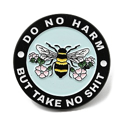 Bees Flat Round Enamel Pin, Word Do No Harm But Take No Shit Alloy Brooch for Backpack Clothes, Bees, 30.5x1.6mm