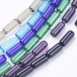 Couleur Mélangete Chapelets de perles en verre transparentes  , Tube, couleur mixte, 9x4mm, Trou: 0.5mm, Environ 32~33 pcs/chapelet, 12 pouce