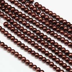 Coconut Brown Eco-Friendly Dyed Glass Pearl Round Beads Strands, Grade A, Cotton Cord Threaded, Coconut Brown, 4~4.5mm, Hole: 0.7~1.1mm, about 104pcs/strand, 15 inch