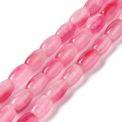 Ярко-Розовый Природных окрашенных нитей бисера нефрита, овальные, ярко-розовый, 11.5~12x7.5~8 мм, отверстие : 0.8 мм, около 29~32 шт / нитка, 12.99''~15.16'' (33~38.5 см)