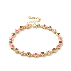 Ярко-Розовый Браслет-цепочка с эмалевым звеном и кубическим цирконием, золотые латунные украшения для женщин, ярко-розовый, 7-1/8 дюйм (18.2 см)