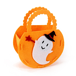 Orange Foncé Sacs de bonbons d'halloween en feutre avec poignées, sac cadeau de friandises d'halloween cotillons pour les enfants, motif fantôme, orange foncé, 18x14.3x6 cm