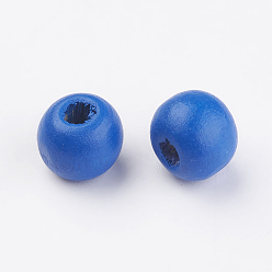 Dodger Blue Natural Wood Beads, Dyed, Round, Dodger Blue, 10x9mm, Hole: 3mm, about 1850pcs/500g