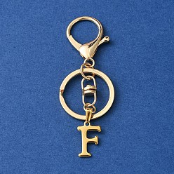 Letter F 304 Stainless Steel Initial Letter Charm Keychains, with Alloy Clasp, Golden, Letter F, 8.5cm
