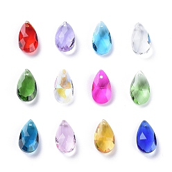 Mixed Color 72Pcs 12 Colors Birthstone Charms Glass Pendants, Faceted, Teardrop, Mixed Color, 15x9.5x5.5mm, Hole: 1mm, 12colors, 6pcs/color, 72pcs/box