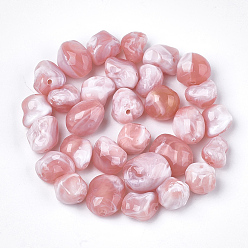 Corail Clair Perles acryliques, style de pierres fines imitation, nuggets, corail lumière, 10~18x9~13x7~11mm, Trou: 1.5mm
