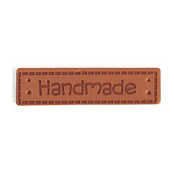 Chocolate Etiquetas de etiqueta de cuero de imitación, con agujeros y palabra hecha a mano, para jeans de bricolaje, , , accesorios de sombrero, Rectángulo, chocolate, 10x40 mm