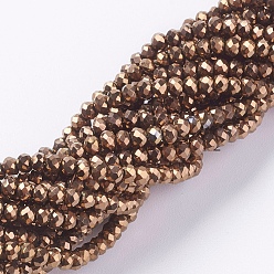Golden Plated Electroplate Glass Beads Strands, Full Plated, Faceted, Rondelle, Golden Plated, 3x2mm, Hole: 0.8mm, about 185~190pcs/strand, 14.9~16.9 inch(38~43cm)