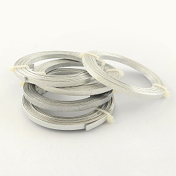 Argent Fil d'aluminium texturé, fil d'artisanat en métal pliable, fil d'artisanat plat, fil de bande de lunette pour la fabrication de bijoux cabochons, argenterie, 5x1mm, environ 6.56 pieds (2 m)/rouleau