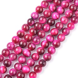 Magenta Natural Rose Tiger Eye Beads Strands, Dyed & Heated, Round, Deep Pink, 6mm, Hole: 1mm