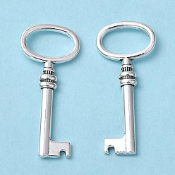 Antique Silver Tibetan Style Alloy Pendants, Lead Free and Cadmium Free, Key, Antique Silver, 41x17x4.5mm