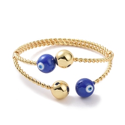 Azul Brazalete abierto con mal de ojo esmaltado, joyas de latón chapado en oro real 18k para mujer, azul, diámetro interior: 2-1/2 pulgada (6.5 cm)