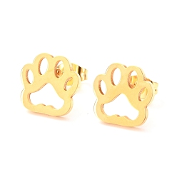 Golden Ion Plating(IP) 304 Stainless Steel Stud Earrings, Dog Paw Prints, Golden, 12x11.5mm, Pin: 0.8mm