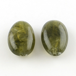 Olive Terne Perles acryliques ovale imitation de pierres précieuses, vert olive, 41x26x15mm, trou: 3 mm, environ 46 pcs / 500 g