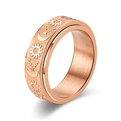 Rose Gold Star & Moon & Sun Titanium Steel Rotatable Finger Ring, Fidget Spinner Ring for Calming Worry Meditation, Rose Gold, US Size 9 3/4(19.5mm)
