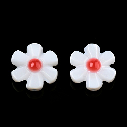Red Natural Freshwater Shell Enamel Beads, Flower, Red, 12x12x4mm, Hole: 0.8mm