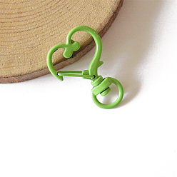 Lime Green Spray Painted Alloy Swivel Snap Hooks Clasps, Heart, Lime Green, 35mm