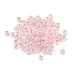 Pink Frosted Silver Lined Glass Seed Beads, Round Hole, Round, Pink, 3x2mm, Hole: 1mm, 787pcs/bag
