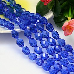 Royal Blue Faceted Polyhedron Imitation Austrian Crystal Bead Strands, Grade AAA, Royal Blue, 9x6mm, Hole: 0.7~0.9mm, about 45pcs/strand, 15.7 inch