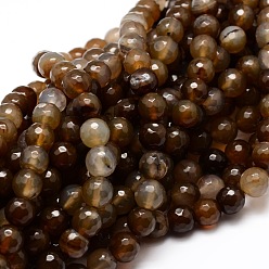 Coffee Dyed Natural Agate Faceted Round Beads Strands, Coffee, 10mm, Hole: 1mm, about 38pcs/strand, 14.5 inch