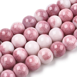 Cerise Opaque Crackle Glass Round Beads Strands, Imitation Stones, Round, Cerise, 10mm, Hole: 1.5mm, about 80pcs/strand, 30.31~31.10 inch(77~79cm)