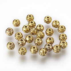 Or Antique Perles en alliage de style tibétain, ronde, sans plomb et sans cadmium, Or antique, 5.5x4.5mm, Trou: 1mm