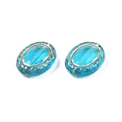 Dark Turquoise Plating Acrylic Beads, Metal Enlaced, Oval, Dark Turquoise, 17.5x13x5.5mm, Hole: 1.6mm, about 610pcs/500g