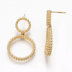 Chapado en Oro Real 18K Pendiente de botón colgante de latón, anillo, sin níquel, real 18 k chapado en oro, 37x22 mm, pin: 0.7 mm