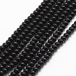 Black Onyx Hebras de cuentas de ónix negro natural, Grado A, teñido y climatizada, Rondana plana, facetados, 4x2 mm, agujero: 1 mm, sobre 180 unidades / cadena, 15.16 pulgada ~ 15.35 pulgada