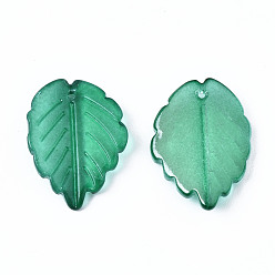 Vert Mer Vaporisez pendentifs en verre peint, feuille, vert de mer, 23.5x17.5x4.5mm, Trou: 1mm