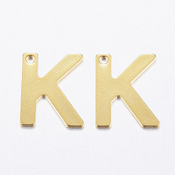 Letter K 304 charmes en acier inoxydable, lettre, breloques initiales, réel 18 k plaqué or, letter.k, 11x6~12x0.8mm, Trou: 1mm