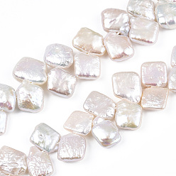 Color de la concha Hebras de cuentas de perlas keshi de perlas nucleadas naturales barrocas, perla cultivada de agua dulce, rombo, superior perforado, color de concha, 10~15.5x10~13x3.5~6.5 mm, agujero: 0.6 mm, sobre 53~55 unidades / cadena, 14.57~15.16 pulgada (37~38.5 cm)