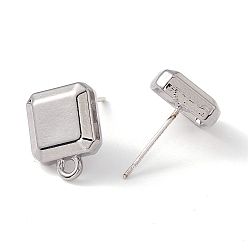 Platinum Rack Plating Alloy Stud Earring Findings, with 925 Sterling Silver Pins and Horizontal Loops, Cadmium Free & Lead Free, Square, Platinum, 13x10x4mm, Hole: 1.6mm, Pin: 0.6mm